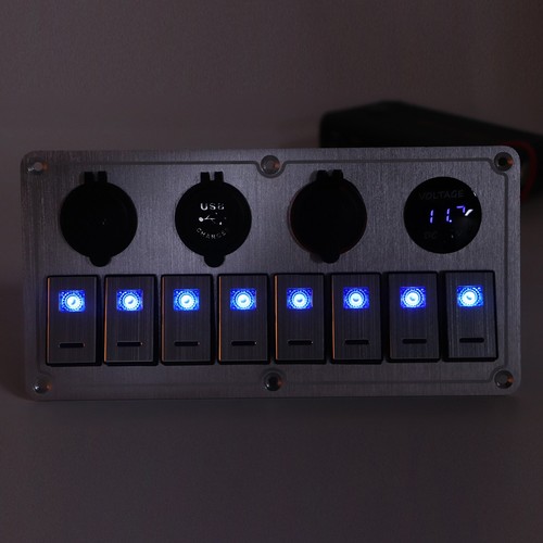 ˜Rocker Switch Panel 8 Gang 12‑24V 5 Pin Blue Light Toggle On Off Lights Control - Picture 8 of 24