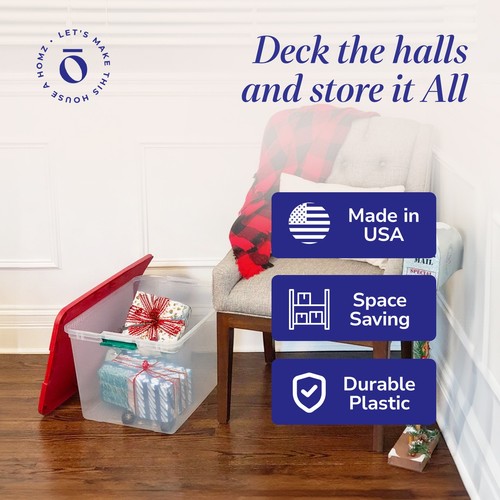 Homz 64 Qt Latch Clear Plastic Storage Container Bin w/ Red Lid, 2 Pk(Open Box) - 第 5/12 張圖片