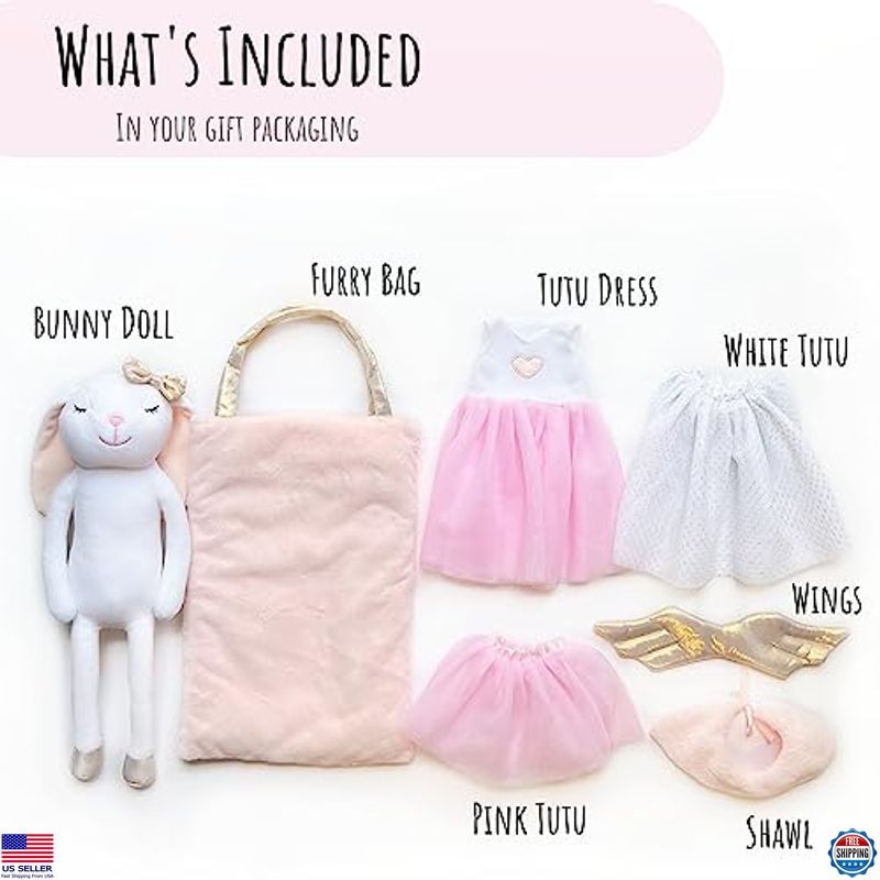 Perfectto Bunny Ballerina Plush Toy Doll Dress-Up Set for Girls 3-9, Ideal Gift