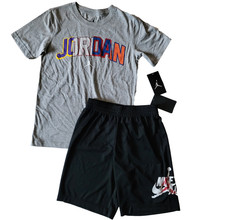 Air Jordan 2-piece Shorts Set T-shirt  shorts Big Boys Size M 10/12 Gray-Black