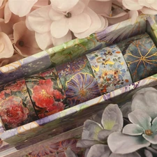 Blooming Washi Tape Set Gold Foil Masking Tape Peony Wide Decorative for Arts...