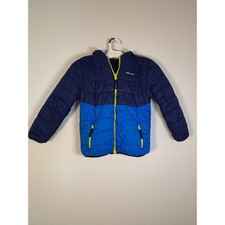 Eddie Bauer Boys Blue Puffer Jacket Hooded Sherpa Lined Quilted Coat XL 14-16