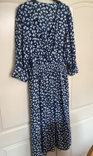 George Asda Size 22 Long Blue Floral Dress Elasticated waist loose fit