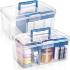 2 Pack Plastic Dividing Storage Box, 2 Layer Multipurpose Craft Organizer and St