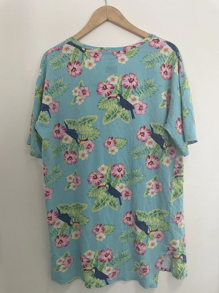 Camiseta para dormir Secret Treasures para mujer colorida tropical floral pájaro cuello en V azul S Foto 4 de 4