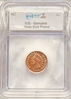 Rose Gold Plated 1907 Indian Head Penny, ICG Genuine Slab, One Cent Coin