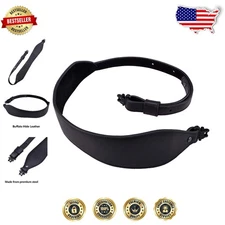 Buffalo Hide Rifle Sling, Black Leather Gun Strap, Durable Metal Swivels