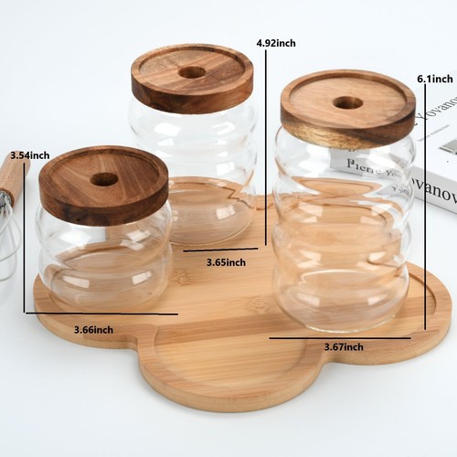 Glass Storage Containers with Wooden Lids Airtight Jar Kitchen Acacia Set of - Picture 2 of 7