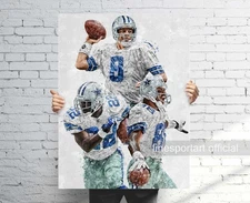 Troy Aikman, Emmitt Smith and Michael Irvin Dallas Cowboys Canvas, Poster
