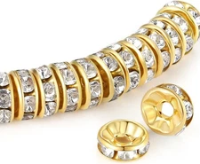 ZHIYUXI 200PCS Gold Spacer Beads for Jewelry Making 8mm Crystal Rhinestone Ronde