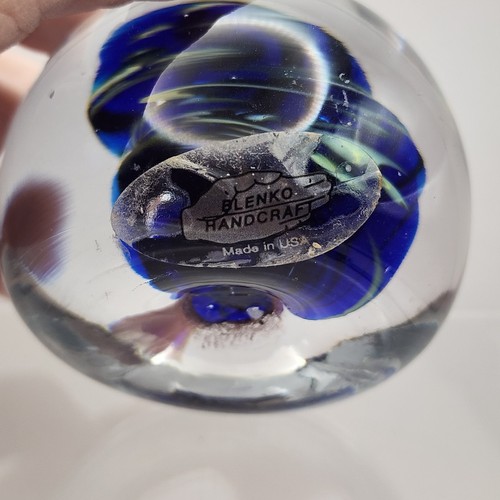 Blenko 2007 Handmade Blue Glass Swirl Paperweight - Picture 2 of 6