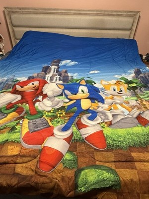 Sonic the Hedgehog Full Bedding Set Comforter Pillowcases Blanket Curtain Bundle