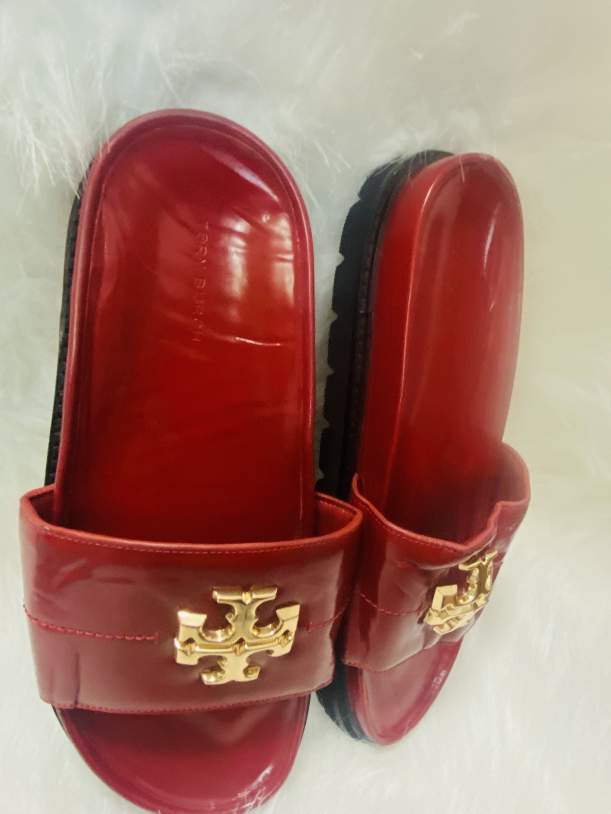 NWOB  Tory Burch RED Everly Anatomic Lug Nappa Leather Slide Sandal thumbnail 3