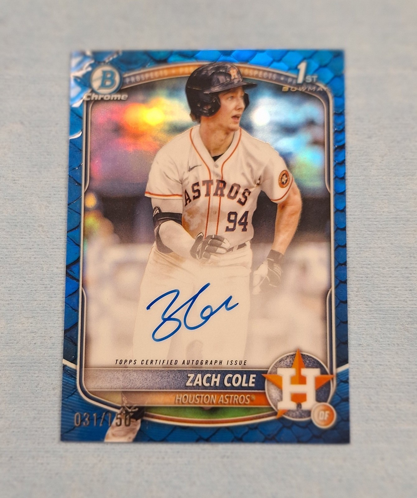 2025 Bowman Chrome Autographs Zach Cole #CPA-ZC Blue Reptilian Refractor /150