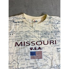 Vintage Tee Jays Missouri USA Map T-Shirt All Over Print 2XL Made in USA 90s