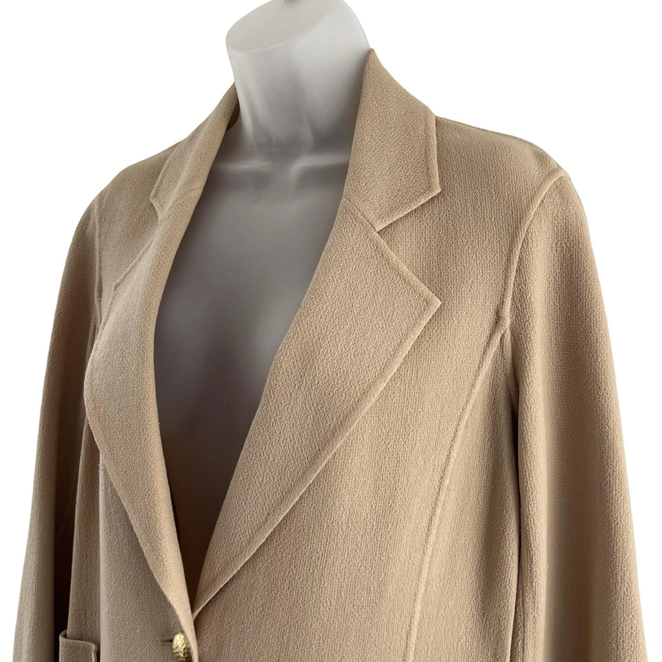 Blazer St John Mujer 2 Beige Lana Dorado Botón Camel Años 90 Carrera Chaqueta Bolsillos Foto 4 de 4
