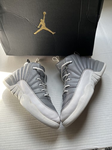Size 3 GS) - Jordan 12 Retro Mid Stealth White Cool Grey Basketball Shoes - Picture 3 of 15