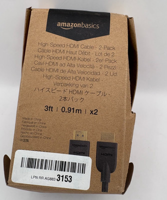 Amazon Basics High Speed HDMI Cable 2 Pack 3 feet (0.91 meters) Black New
