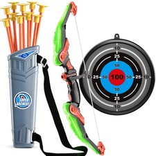 TEMI Kids Bow and Arrow Set - LED Light Up Archery Toy with 10 Green
