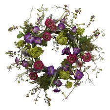 20" ARTIFICIAL WREATH BURGUNDY PURPLE FLOWER OUTDOOR GARDEN FAKE