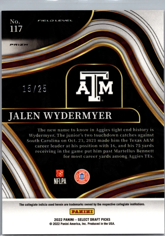 2022 Panini Select Draft Picks Field Level Jalen Wydermyer #117 TieDye Prizm /25 - Image 2 of 2