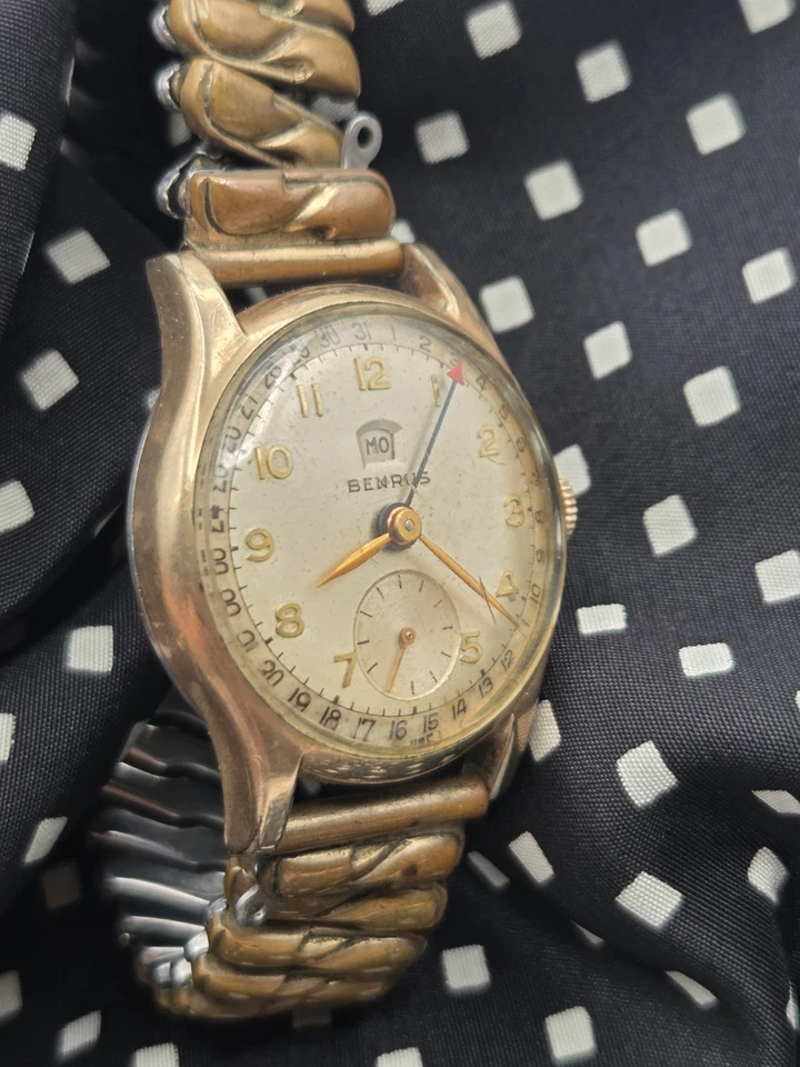复古男士 Benrus 腕表型号 3 10k 卷金 17 珠宝 — 第 2/4 张图片