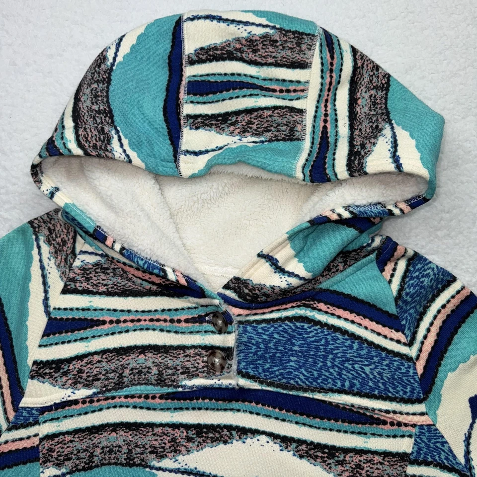 Sudadera Hurley Mujer Grande Verde Azulado Noche Otoño Sherpa Sudadera con Capucha Estampado Azteca Rayas Foto 3 de 4