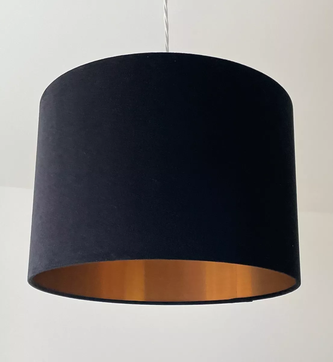 Lampshade Black Velvet Brushed Copper Drum Light Shade