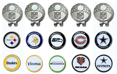 NFL Golf Cap Clip W/ 2  Magnetic Ball Markers - pick your FOOTBALL TEAM
