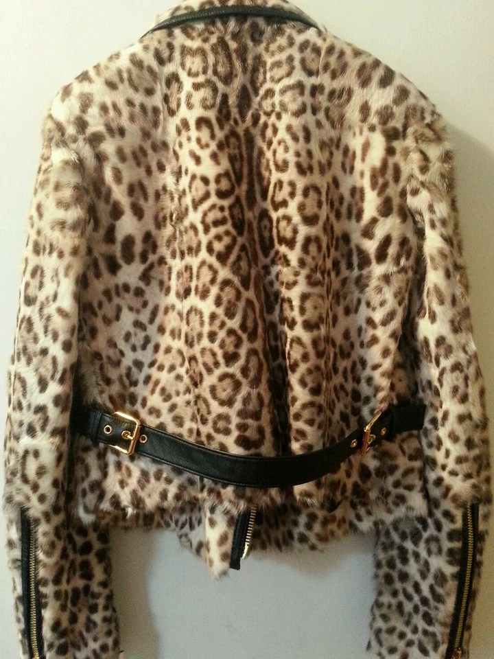Emilio Pucci Piel Genuina Leopardo Animal Print Marrón Motociclista Chaqueta Pelo de Cabra M Foto 4 de 4