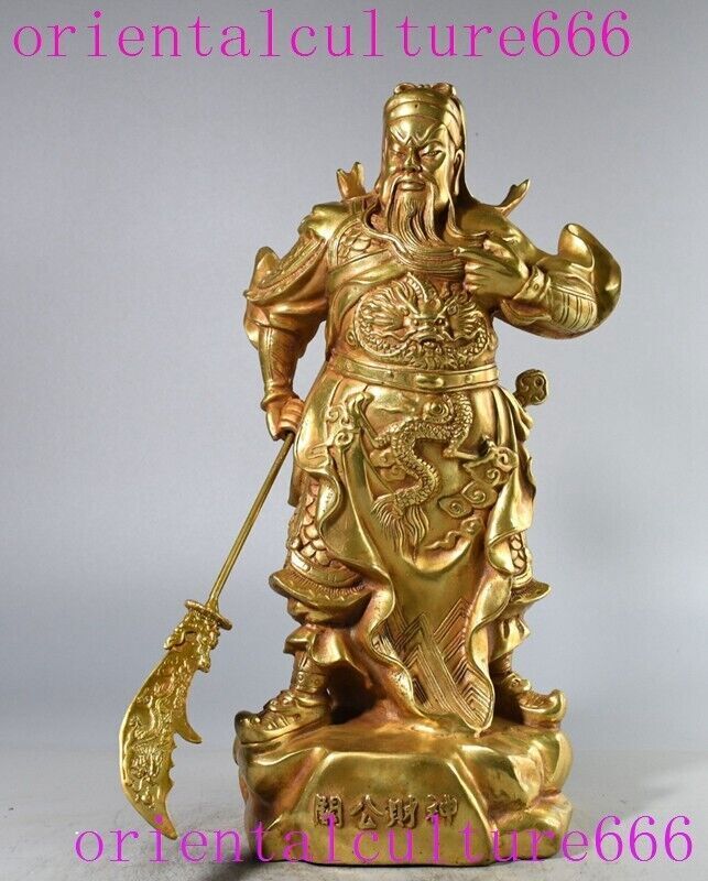 China ancient bronze gilt Dragon Guan Gong Guan Yu warrior God