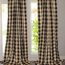 Buffalo Checkered Polyester Curtain Window Treatment/Décor Black and Tan 