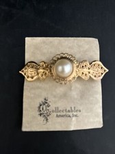 Rare 1990's Large oval pearl FILGREE Barrette vintage Pretty free shipping