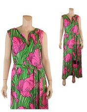 A Marjorie Michael Original Vintage 1960s Floral Dayglo Maxi House Dress size 16