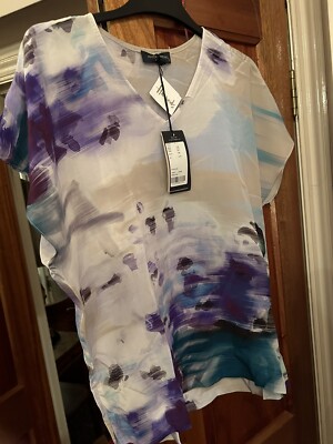 PIAZZA SEMPIONE  100% SILK WATER FALL PRINT V NECK TOP