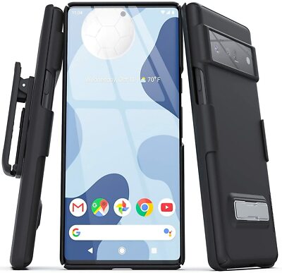 Google Pixel 6 Pro Belt Clip Case with Kickstand Thin Case with Holster (Black)
