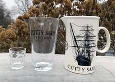 Cutty Sark Scotch Whisky White Pitcher Pint & Shot Glass Cutty Leads Beer Follow