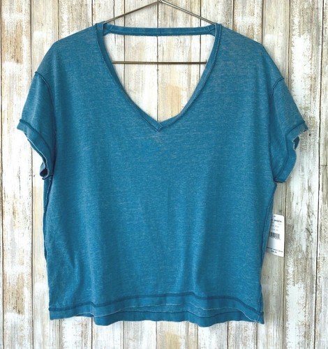 Free People We The Free All Mine Tee Baja Blue Exposed Seams XS S New $58