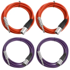 4 Pack - 1/4" to XLR Male Patch Cables 10' Extension Cords Jumper Various Colors