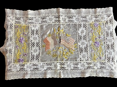 Souvenir of France Embroidered Lace As Is Doily