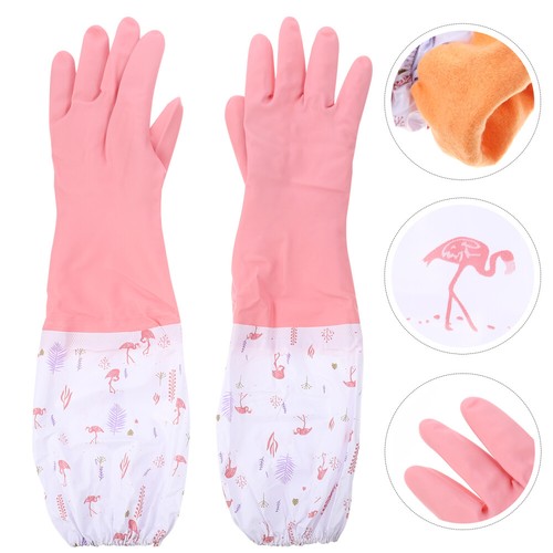 2 Pair Fleece -Reinigungshandschuhe Spülhandschuhe Wiederverwendbare Zur - Bild 3 von 10