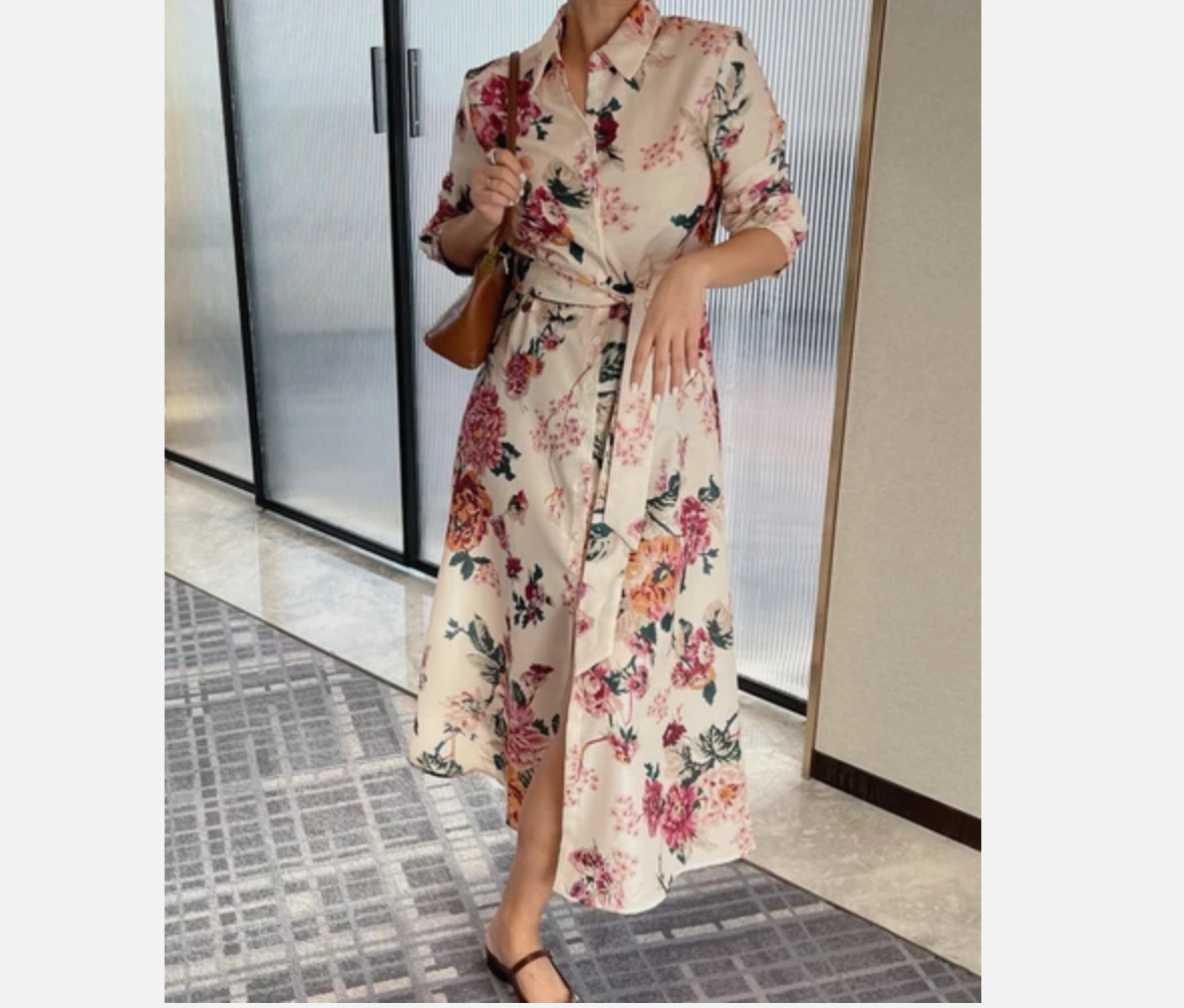ZARA WOMAN MIDI BELTED FLORAL 100% LINEN SHIRT DRESS XS L 8569/154 | eBay