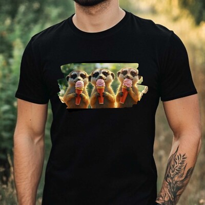Meerkat Eating Ice Cream Print Cotton Mens T-Shirt Size XS to 5XL