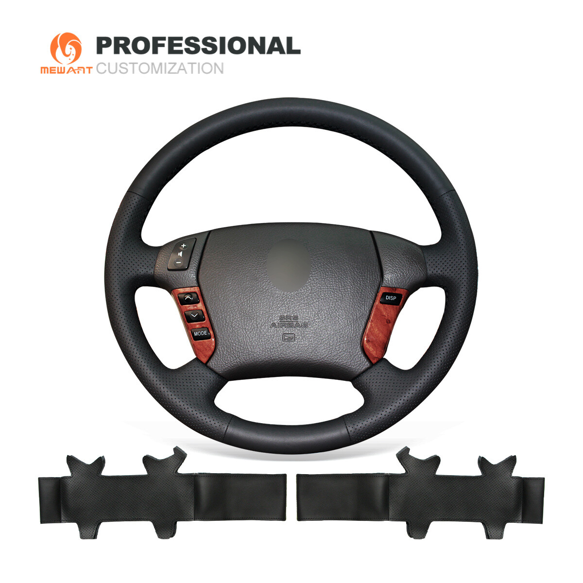 MEWANT Black Genuine Leather Car Steering Wheel Cover for Toyota Crown 2003-2008