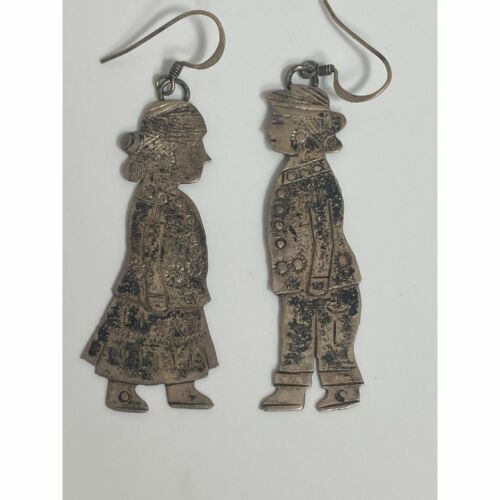 Vintage Pagoda Intaglio Drop Dangle Asian Oriental Jewelry Sterling Earrings