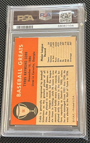 Vintage PSA 6 EX-MT Fleer Baseball Greats 14 Ty Cobb Detroit Tigers HOF Hit GOAT - Picture 3 of 4