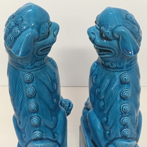 Chinese Porcelain Foo Dogs Turquoise Blue Glaze 10 in Fu Dog Statues Vintage - Picture 7 of 12