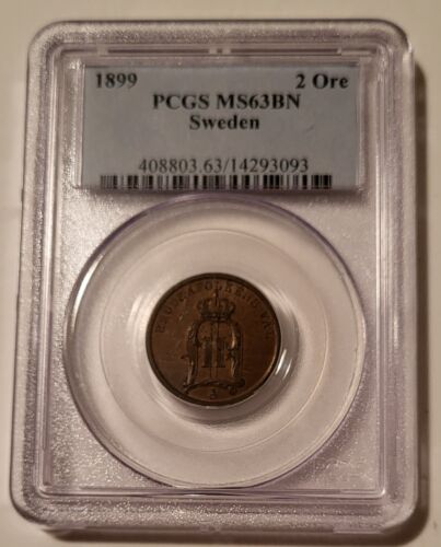 PCGS Sweden Oscar II 1899 2 Ore MS63 BN*