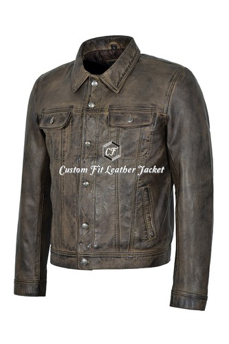 Mens Classic Dirty Brown Real Leather Jacket John Lennon The Beatles Rubber Soul - Picture 2 of 13