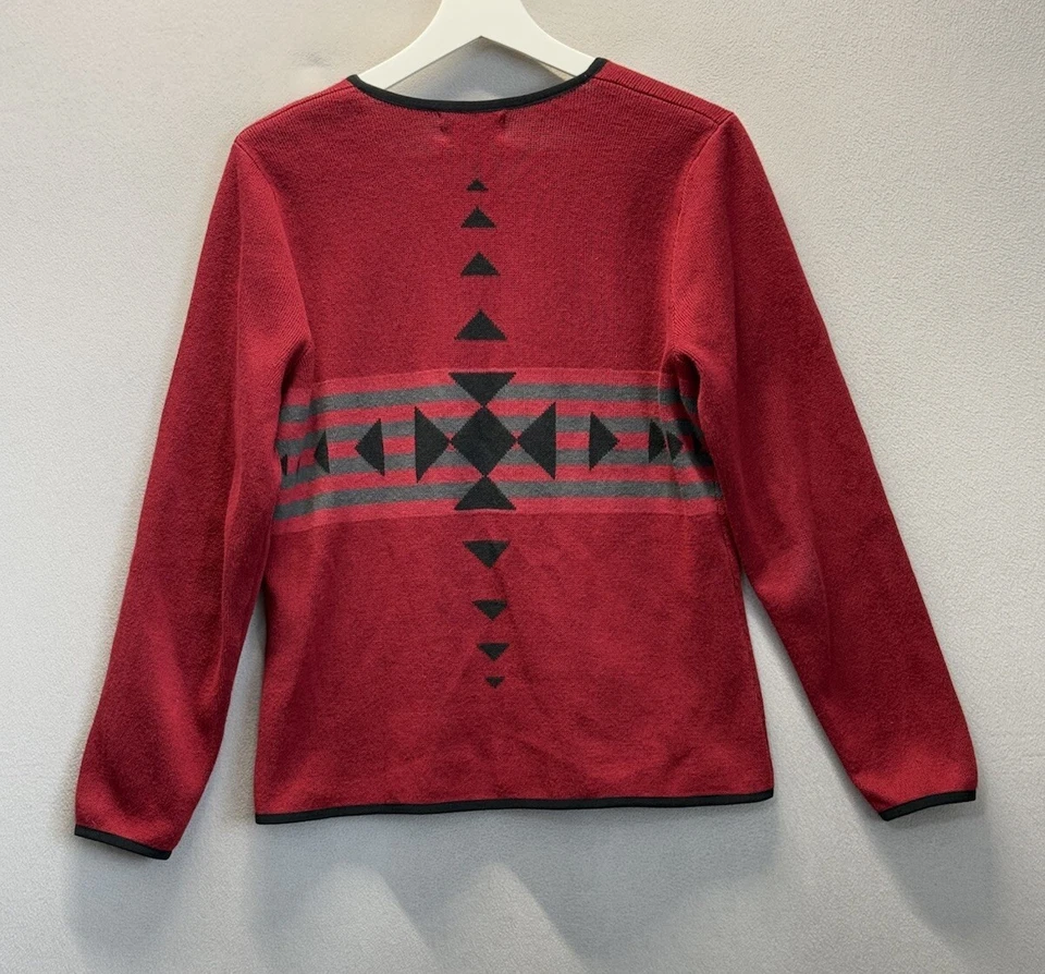 Cárdigan Suéter Vintage Woolrich Para Mujer Talla M Rojo Ramie Suroeste Azteca Cremallera Foto 3 de 4